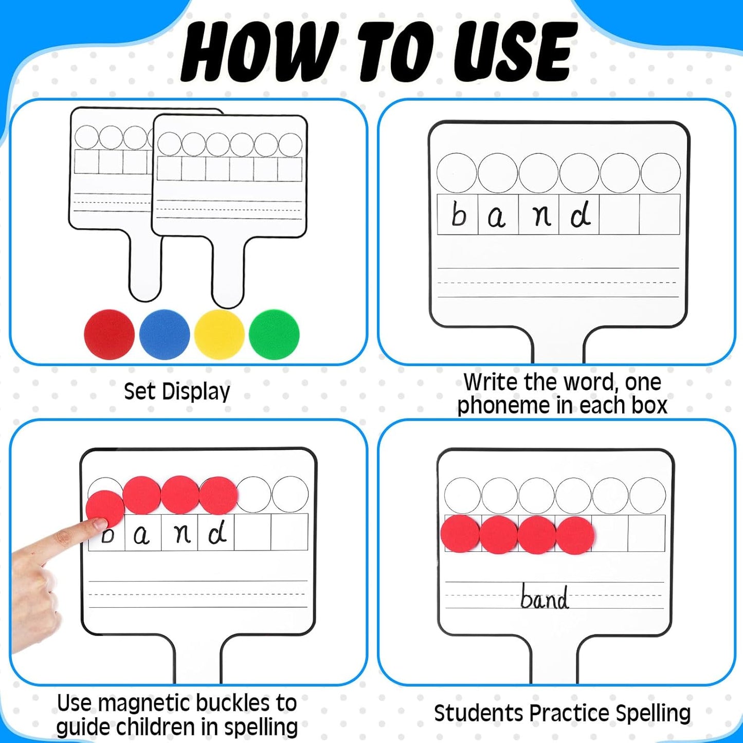Seajan 18 Pcs Magnetic Paddle Set Education Dry Erase Double Side Handheld Answer Board with Magnetic Counters Discs Phonemic Awareness Phonics Games Toy for Students Kids Teaching Supply (Bright)