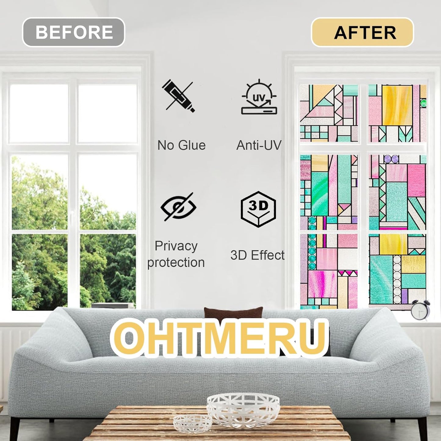 3D Stained Glass Window Privacy Film, Heat Control UV Blocking Static Cling Decorative Window Film for Bathroom,Front Door,Home Non Adhesive,16.9 x 39.3 inches Vibrant Reverie