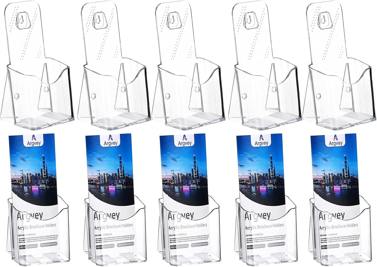 Acrylic Brochure Holder 4x9 Inch, Clear Pamphlet Holder Display Stand for Trifold 4 Inch Flyers, Booklets, Table Signs, Plastic Rack Card Holder for Office, Home, Store, 10 Pack