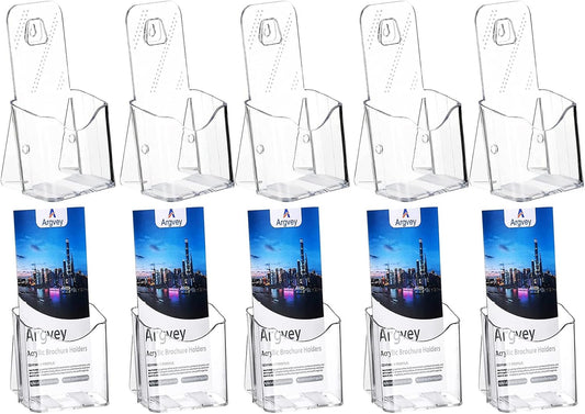 Acrylic Brochure Holder 4x9 Inch, Clear Pamphlet Holder Display Stand for Trifold 4 Inch Flyers, Booklets, Table Signs, Plastic Rack Card Holder for Office, Home, Store, 10 Pack