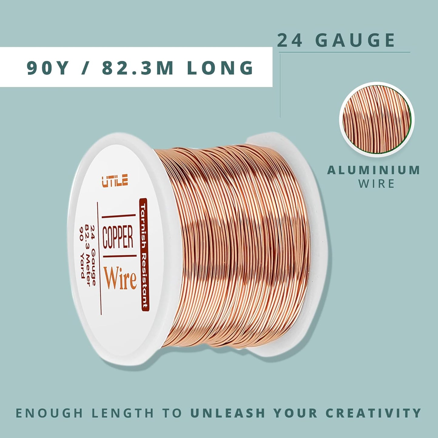 UTILE 18 20 22 24 Gauge 90 ft 99.9% Pure Soft Copper Wire for Electroculture Gardening, Jewelry Making, Crafting Wire Bendable, Plant Wire, (Copper 24)