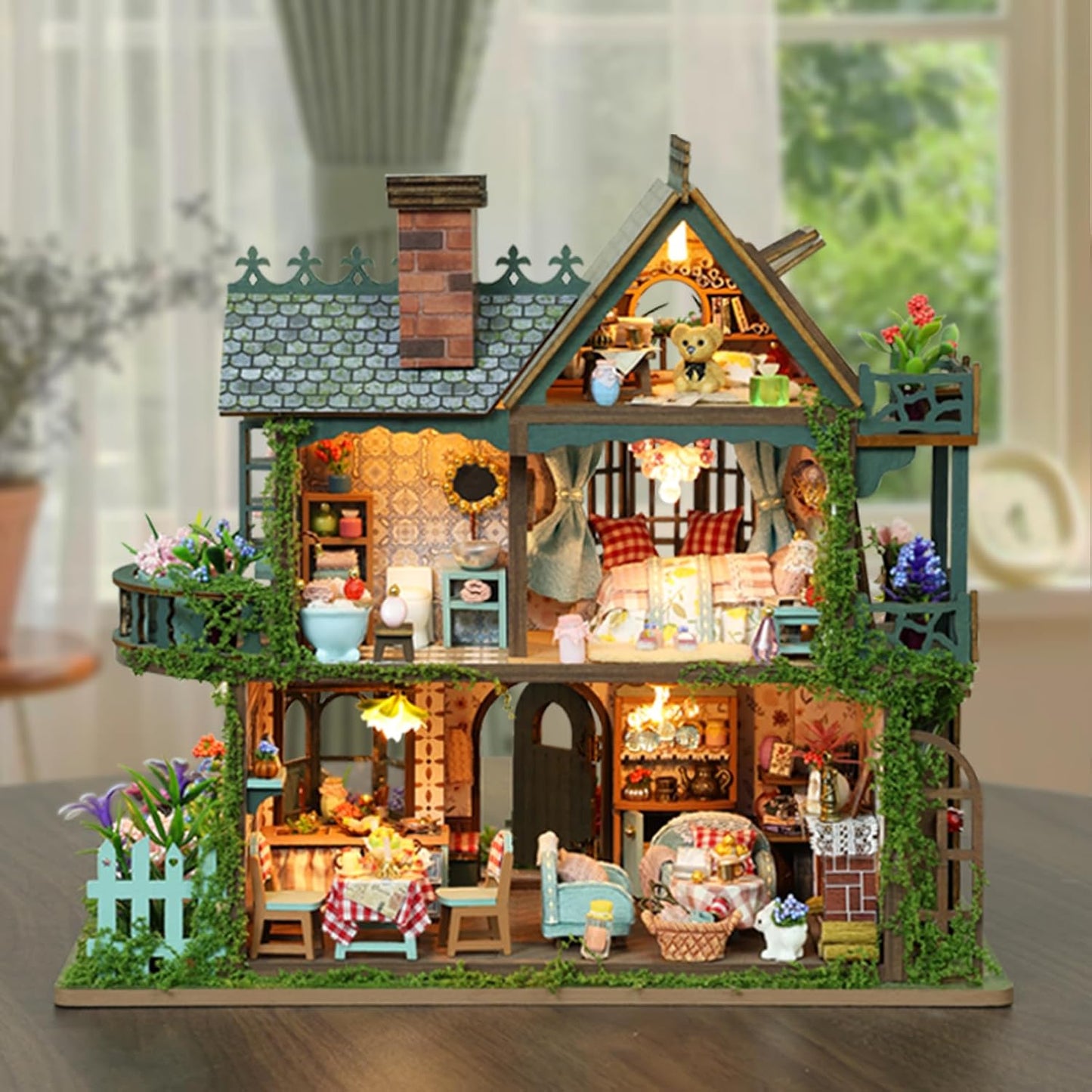 DIY Miniature House Kit - DIY Mini House Building Kit - Wooden Dollhouse Miniature Kit -Tiny Garden House Diorama Building Kits with Light - 3D Puzzle Adult Craft Unique Gift