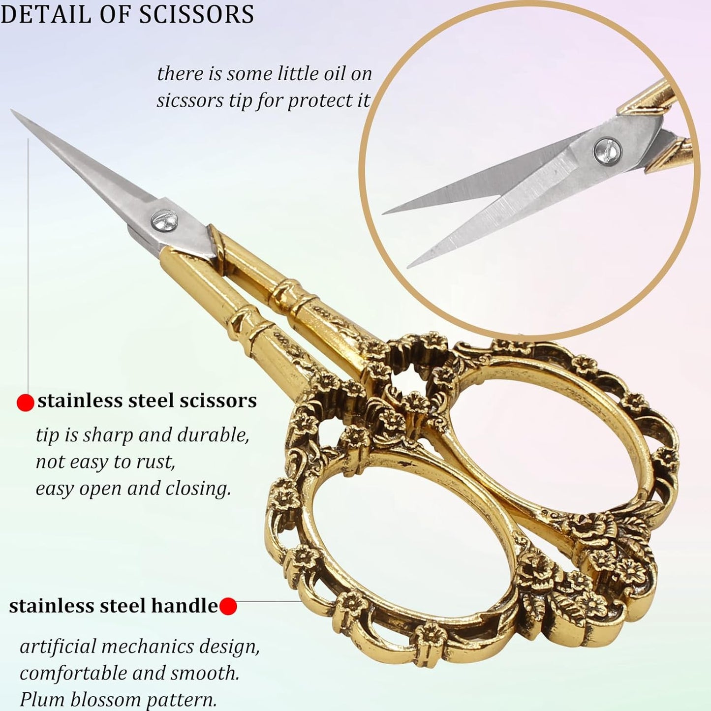 BIHRTC 4.5Inch Embroidery Stainless Steel Scissors with Leather Cover Tassel DIY Tools Dressmaker Small Shears Precision for Crafting Thread Cutting Sewing DIY Artwork Housework