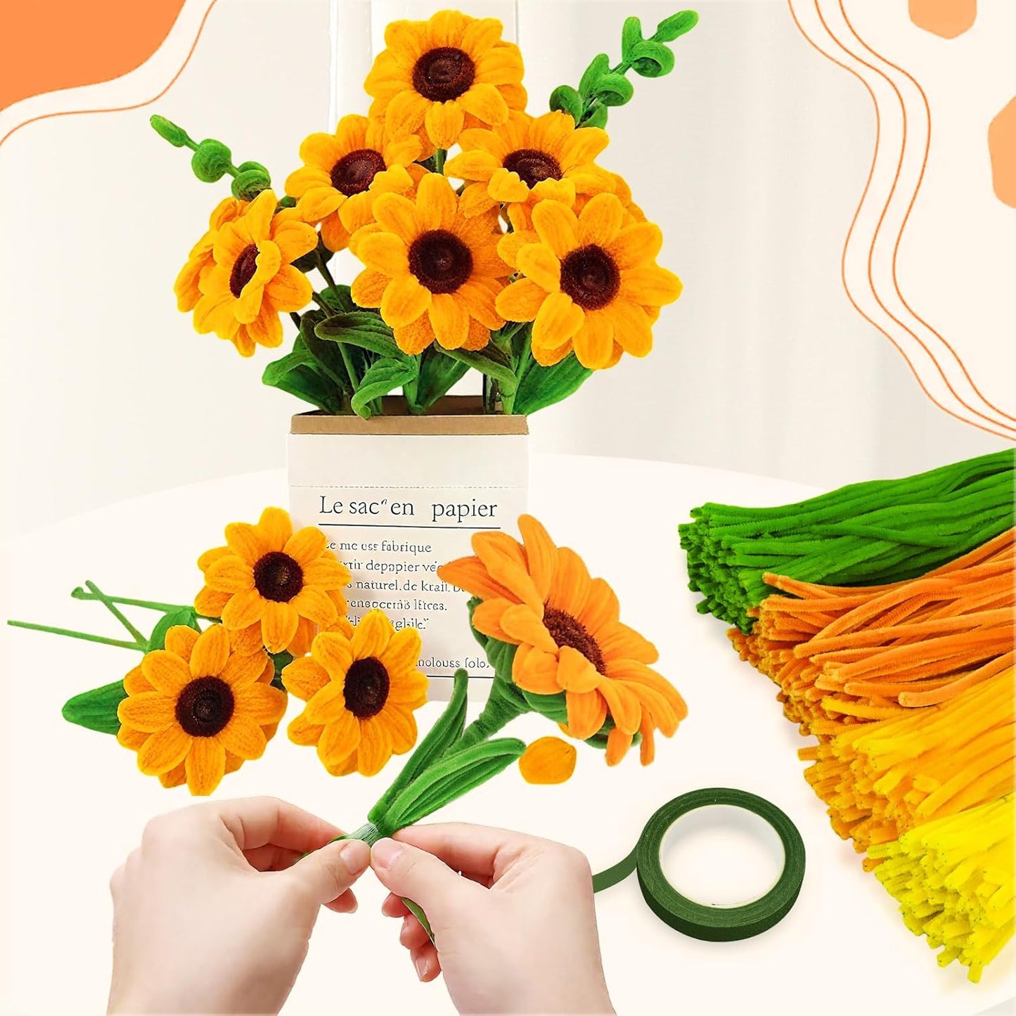 FACIACC 600PCS Pipe Cleaners Craft, 6 Assorted Colors Chenille Stems for DIY Bouquet Christmas Gift Party Decor (Yellow)