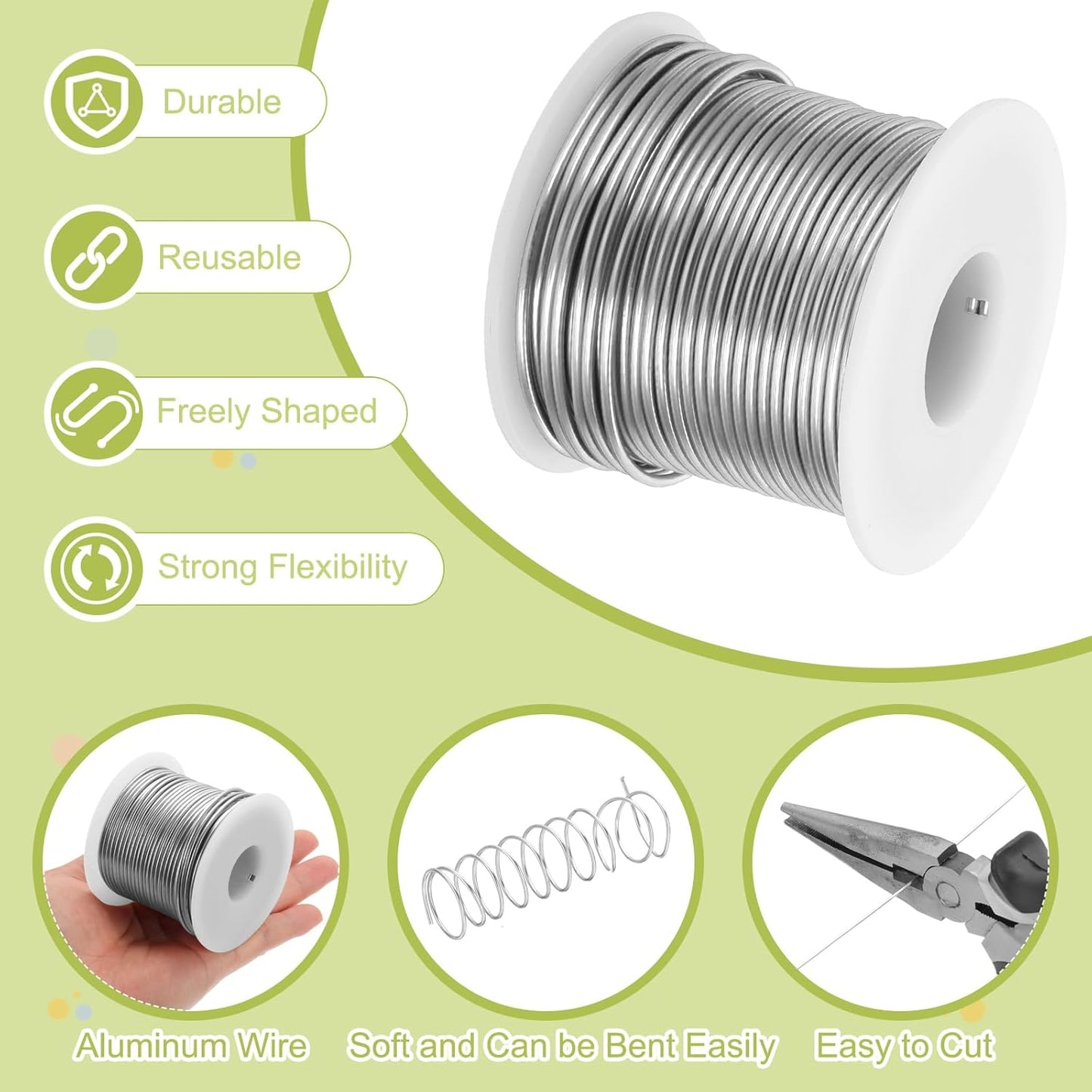 MECCANIXITY 12 Gauge Anodized Aluminum Craft Wire Bendable Bonsai Training Wire 98 Feet 2mm for Sculpting Crafts Wreath Floral Beading Jewelry Making, Silver Tone