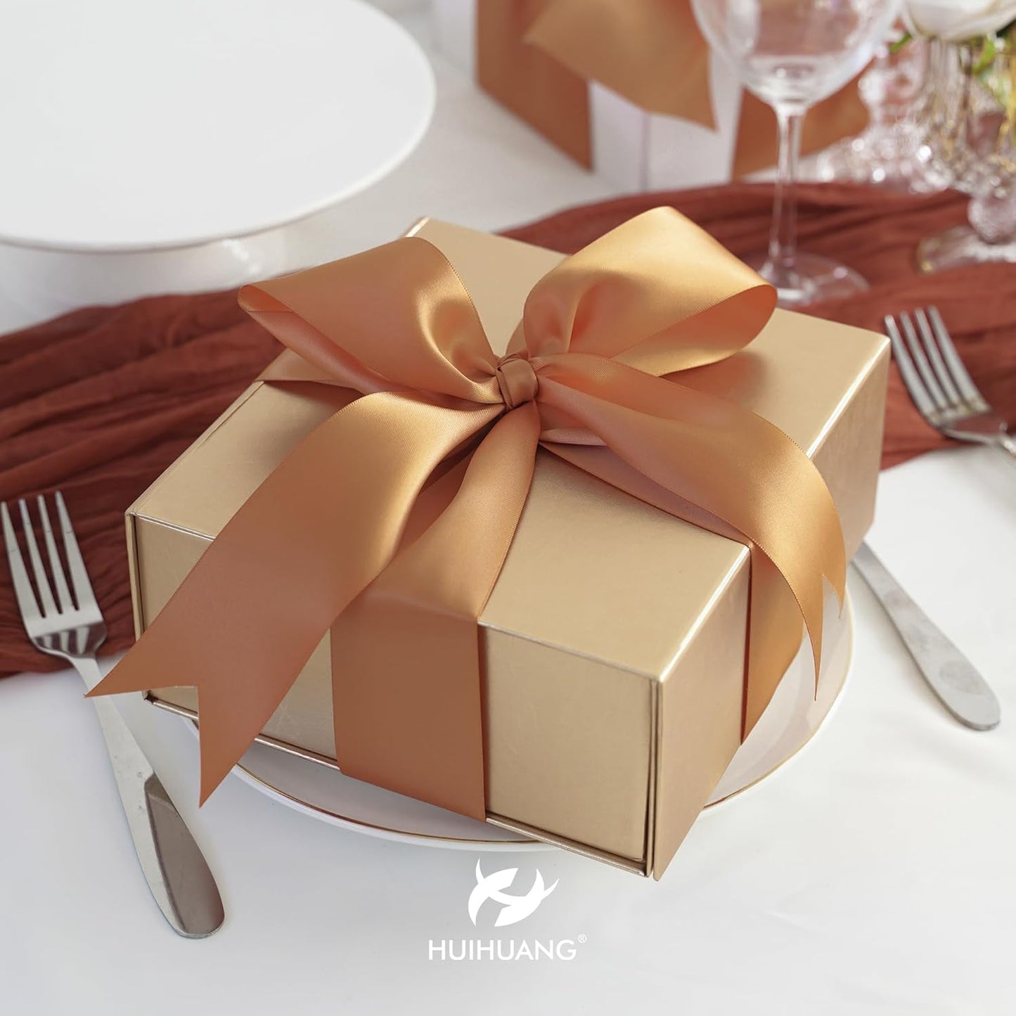 HUIHUANG Terracotta Ribbon 2 inch Wide Double-Faced Terracotta Satin Silk Ribbon for Flower Bouquet Wrap, Gift Wrapping, Fall Wedding Decor, Crafts and Bows Making- 25 Yards/Roll