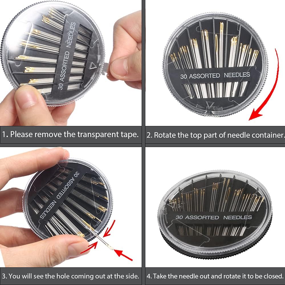 Eketirry Premium Hand Sewing Needles, 2 Pack 30-Count Assorted Needles for Sewing Repair, 6 Different Sizes Sewing Needles with 2 Threaders (Black,2)