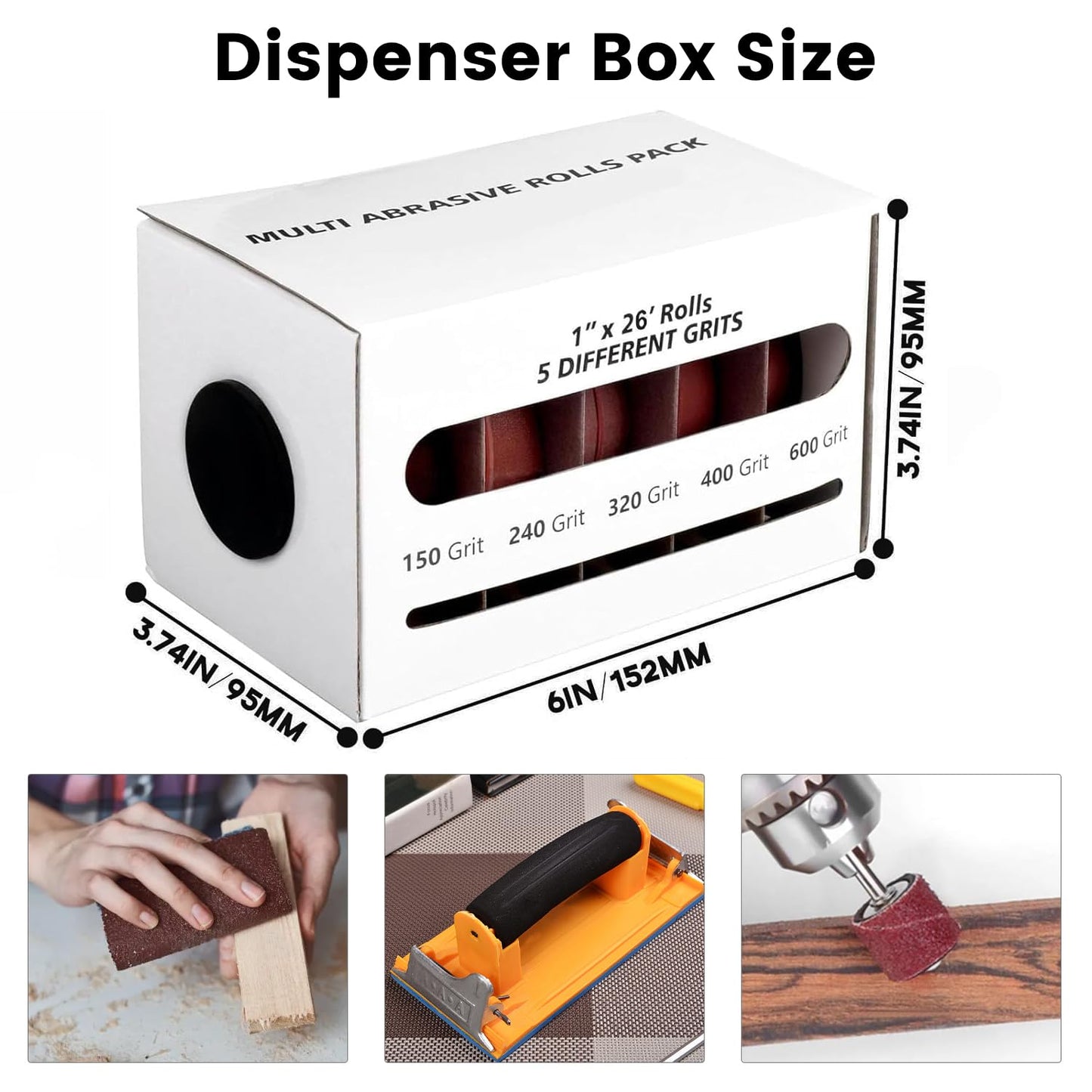 Emery Cloth Roll,5 Grits 1'' x 20FT Abrasive Sandpaper Roll with Dispenser,150 240 320 400 600 Grit Sand Assortment,Sanding Paper & Sandpaper Sheets for Metal Auto Wood Dry&Wet Polishing.(5Rolls 20FT)