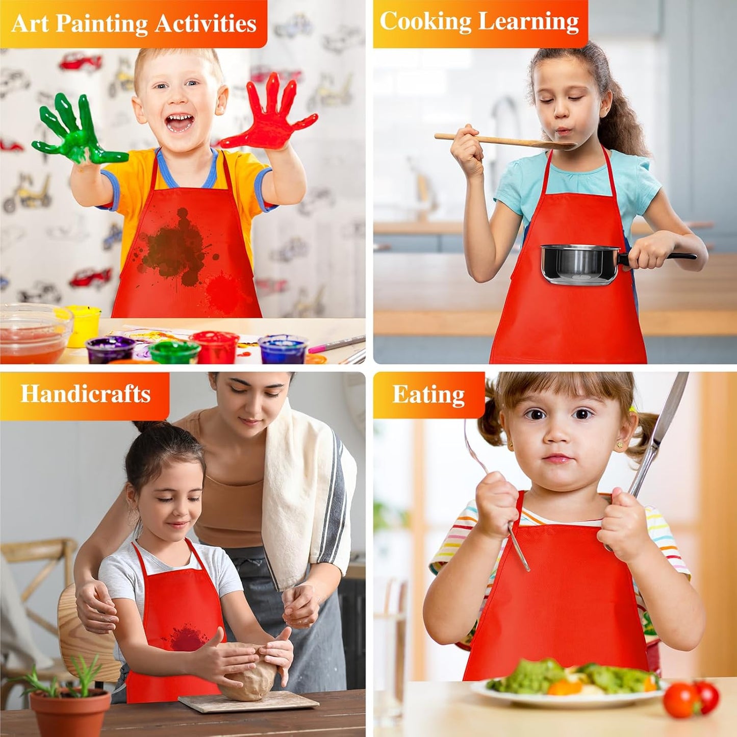 8 Pcs Kids Apron Painting Aprons for Kids Art Smocks Paint Apron Bulk for Painting Classroom Activity Kitchen Crafts Party Supplies(Red)