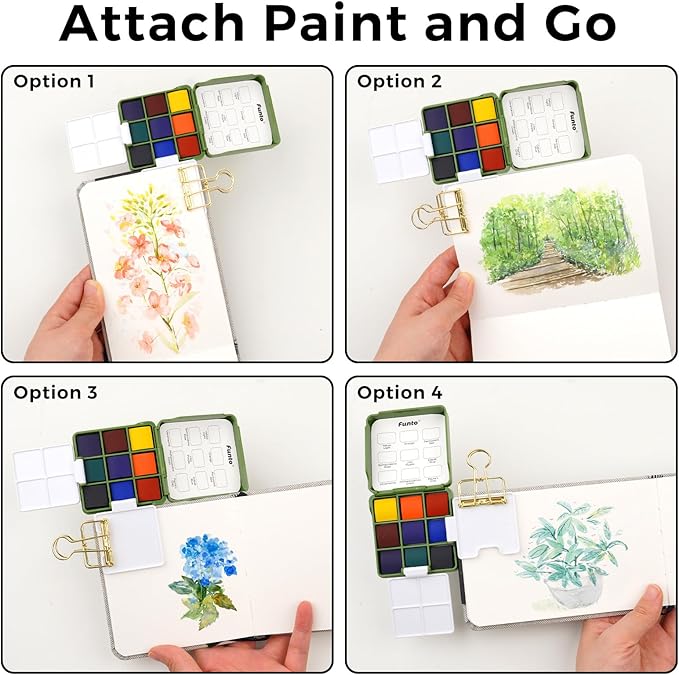 Funto Mini Watercolor Travel Set, Travel Kit with 2 Foldable Palettes, 9 Colors, Mini Color Paint Set for Creative Artists