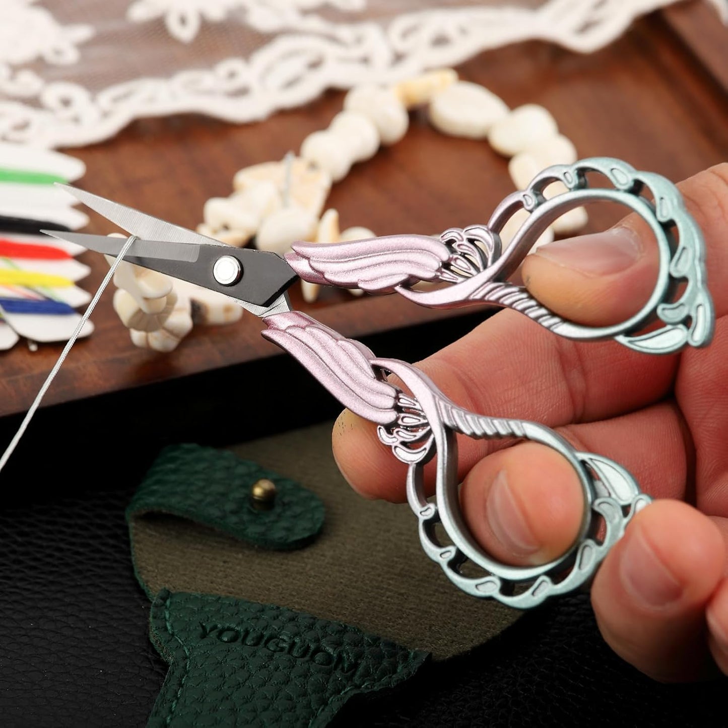 Sharp Detail Scissors with Case Embroidery Sewing Crafting Scissor for Needlework Threading Craft Artwork DIY Tools, Little Crocheting Shears Pink