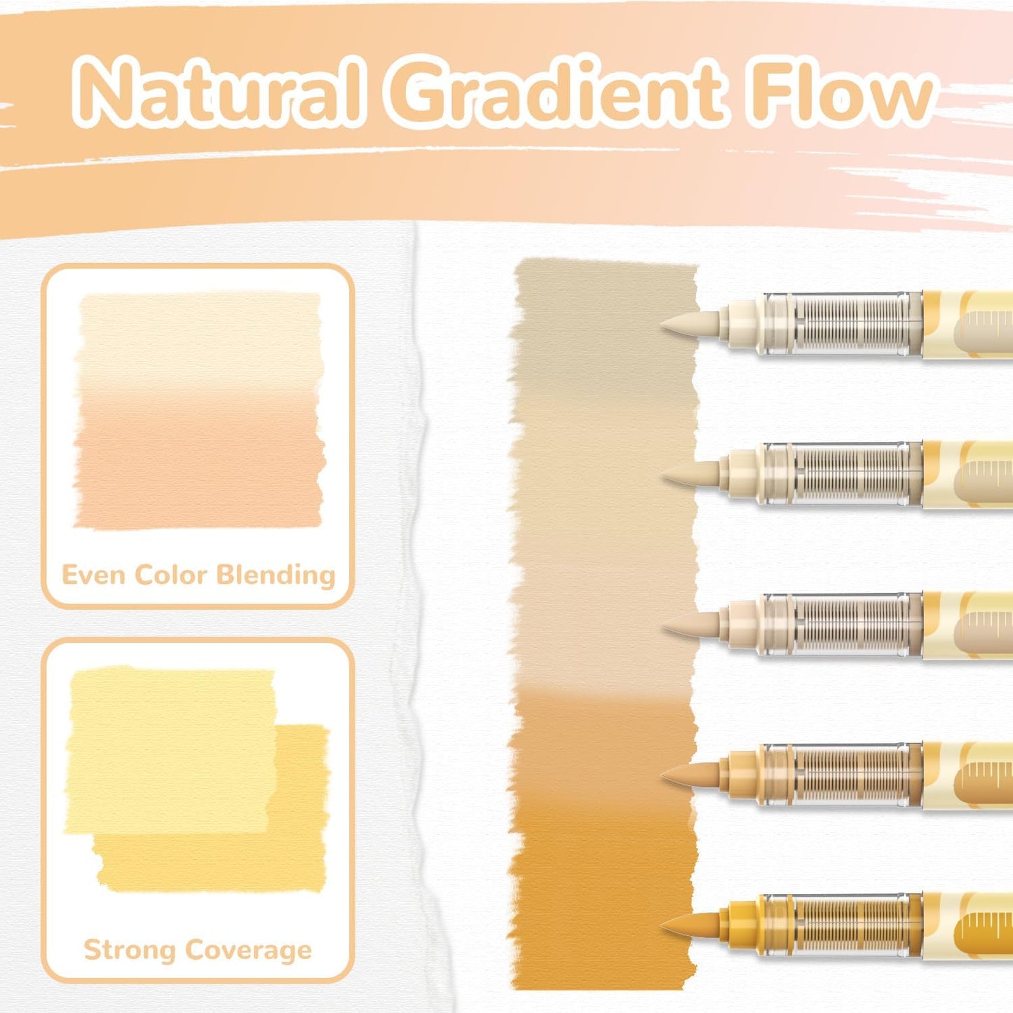 Guangna 12 Skin Tone Acrylic Paint Markers Set, Brush Tip Acrylic Paint Pens for Rock Painting, Wood, Glass, Paper, Coloring Book, Ceramic, Canvas, DIY Crafts, Water-Based Ink