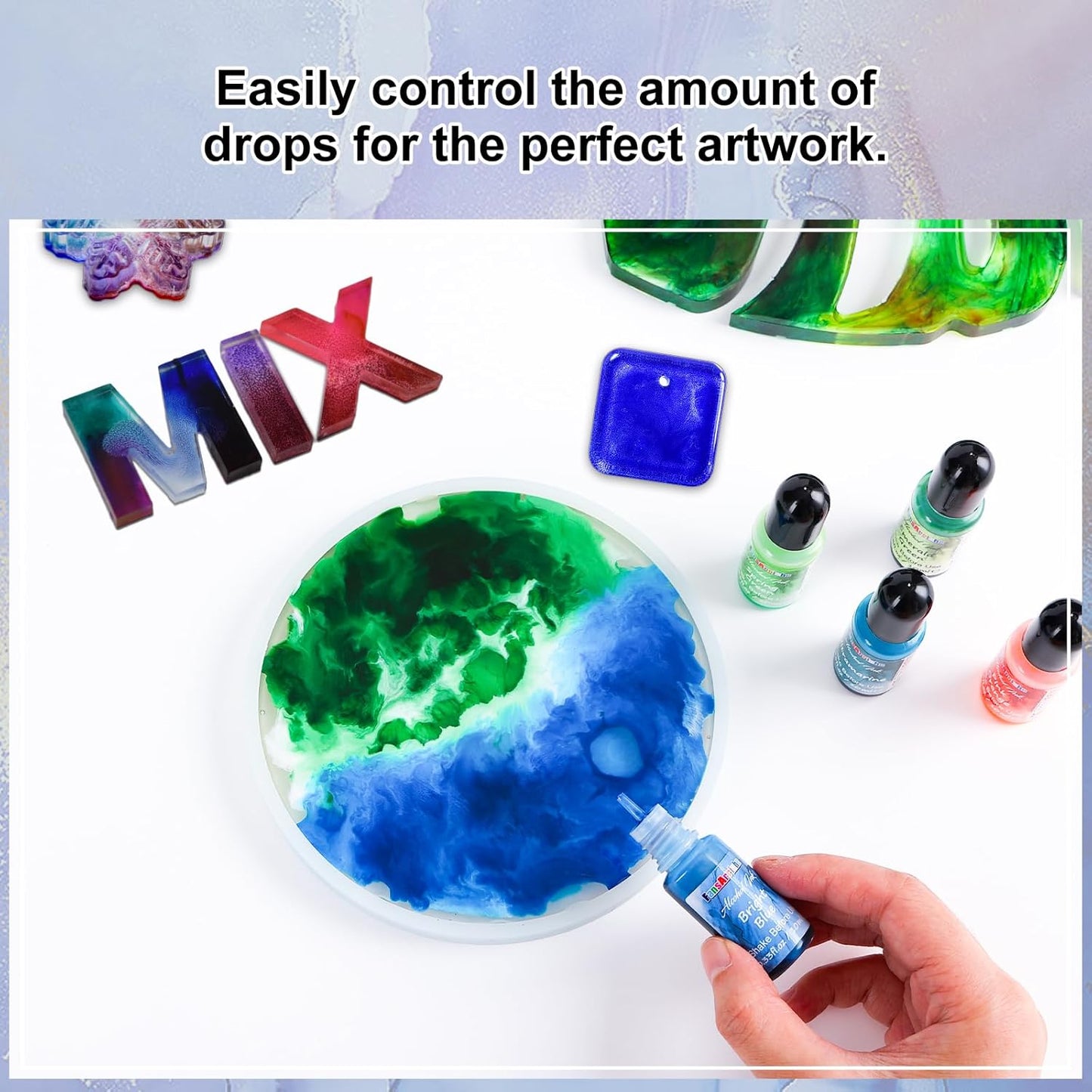 FansArriche Alcohol Inks for Resin, 48 Colors High Concentrated Alcohol Ink Set for Epoxy Resin, Alcohol-Based Resin Ink for Coasters, Fluid Painting Crafts, Tumbler Making, 10 ml Each