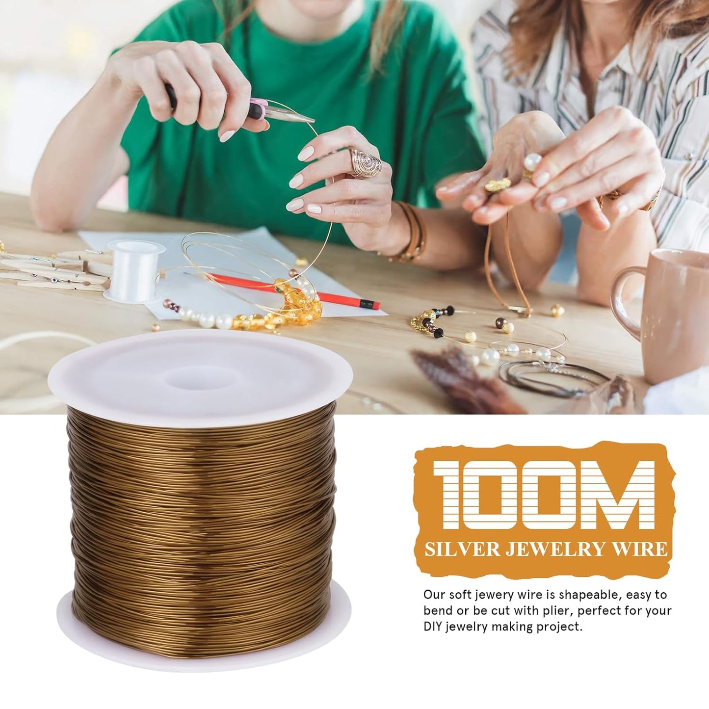 328FT Jewelry Wire 28 Gauge Tarnish-Resistant Copper Beading Wires Roll Bulk for DIY Crafts Jewelry Making, Antique Bronze