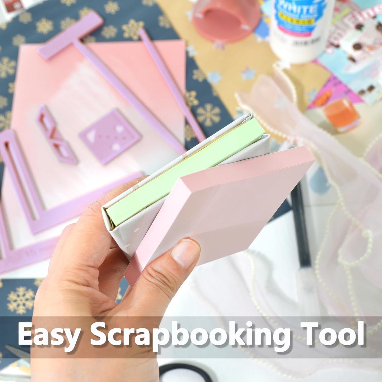 UPTTHOW 6Pcs Bookbinding Easy Scrapbooking Tool for Starter, Complete Great Stencils and Cutter Guide Kit Can Be Made into Notebook Calender Junk Journal Handbook
