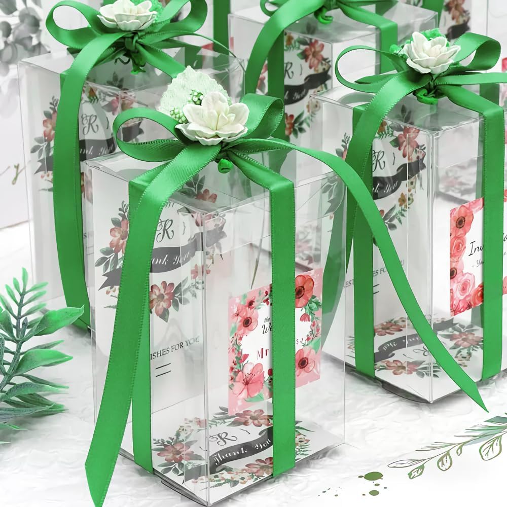 5/8" x 25 Yards Satin Ribbon, Green Silk Ribbon Ideal for Gift Wrapping, Floral Bouquets, Crafts, Wedding Party Decorations, Christmas and Sewing Projects