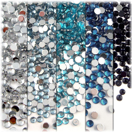The Crafts Outlet 5-PK Set (7,200-Piece), Round 3mm Rhinestones, Flatback, Blue Tones