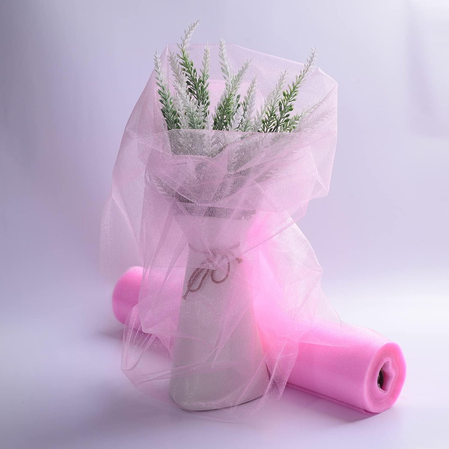 Crystal Organza Fabric Tulle - 16" by 50 Yards Sheer Fabric for Wedding Party Decoration Bridal Shower Tutu Roll Netting Spool Ribbon Wrapping (Light Pink)