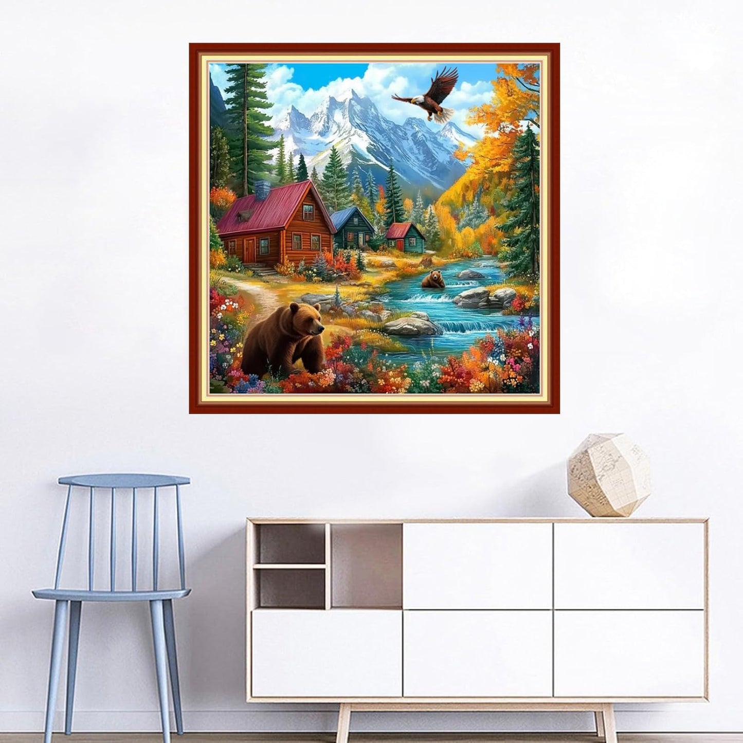 Joyhoor Cross Stitch Kits for Beginners Stamped Cross-Stitch Supplies Needlework preprint Embroidery Kits for Adults DIY Needlepoint Kits Embroidery Patterns 11CT-Beautiful Home 18x18 inchs