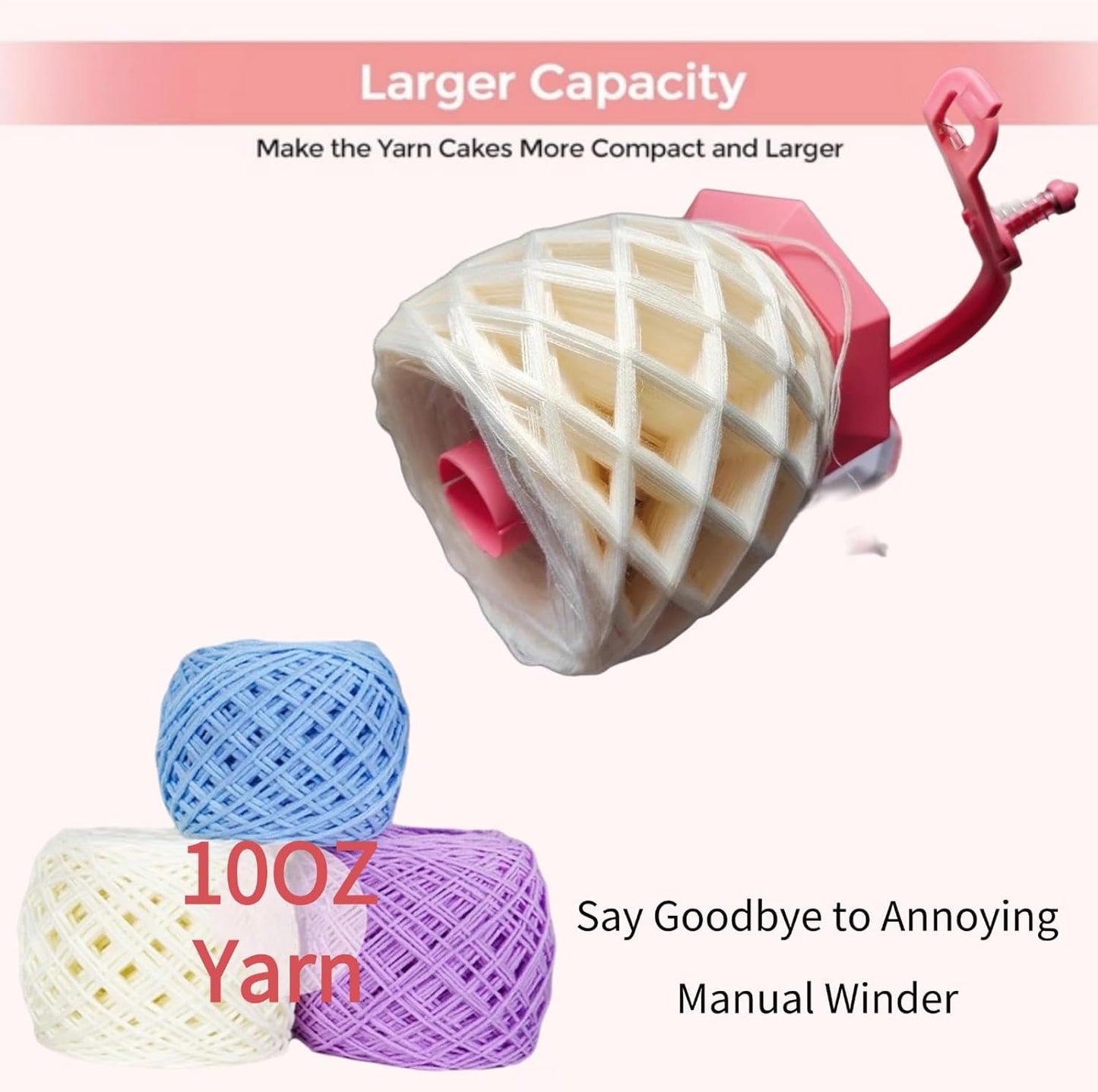 Zjyufy Yarn Winder Electric Yarn Ball Winder for Crocheting, 10oz Large Automatic Yarn Spinner Yarn Cake Winder with Stepless Speed Strong Tension, Pink
