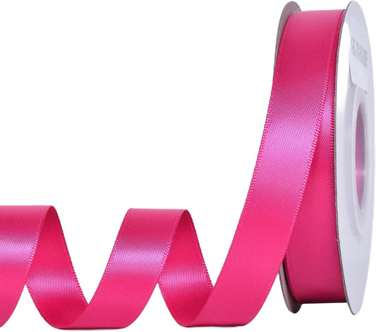 YAMA Hot Pink Double Faced Satin Ribbon 5/8 Inch 25 Yards Hot Pink Fabric Ribbons for Gift Wrapping Crafts Bows Wedding Party Decoration