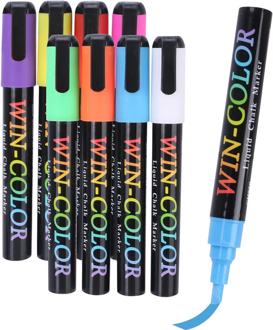 Liquid Chalk Markers Erasable,8 Colours Window Markers,6mm Reversible Tip,Zero Dust,Non-toxic,Quick Drying,for Blackboards,Glass,Cars,Restaurant Menu