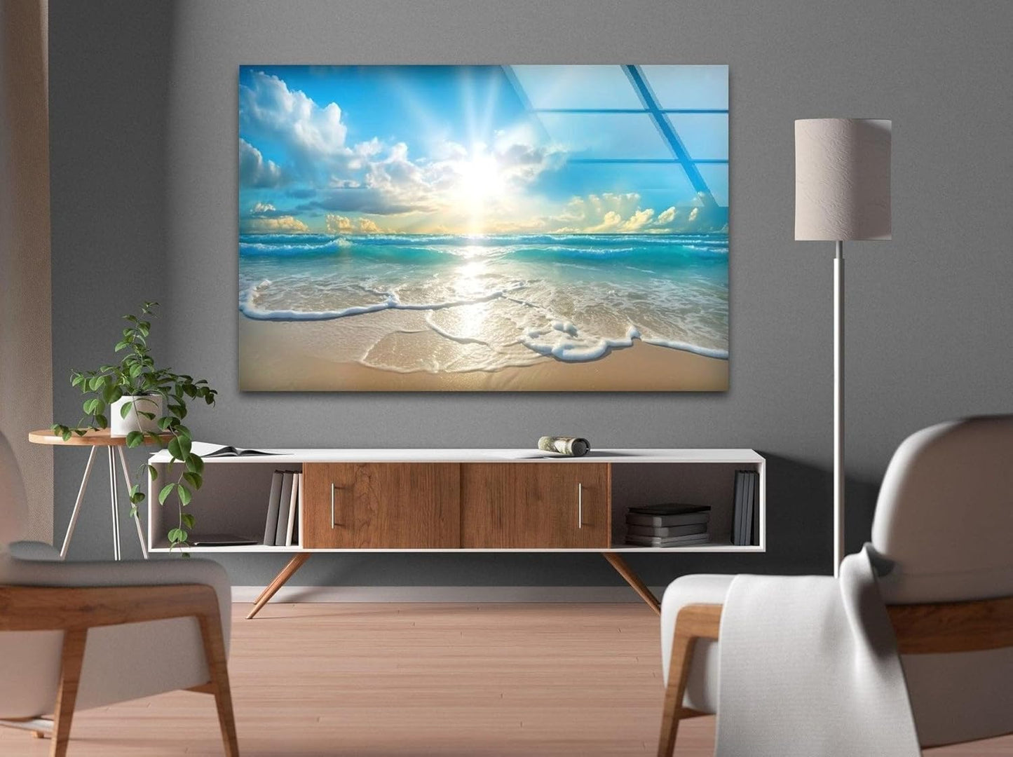 My Photostation.com 28Wx18H'' Beautiful Sunset & Ocean Glass Wall ArtTempered Glass Printing Wall Decor Large Wall Art Wall Hangings