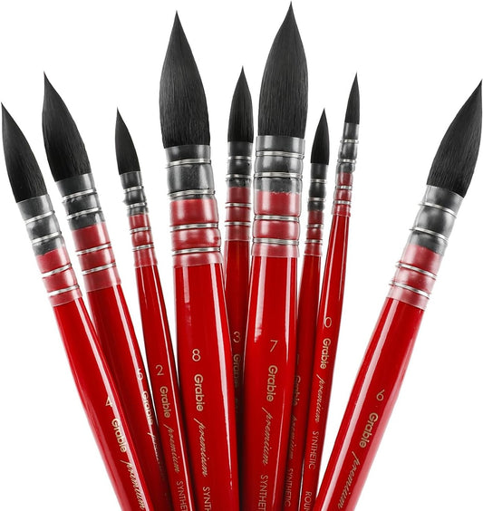 Grabie Professional Watercolor Paint Brushes, 9 Pcs Synthetic Squirrel Hair Mop Paintbrushes, Art Supplies for Painting, Great Watercolor Brushes for Artists, Amateur Hobbyists and Painting Lovers