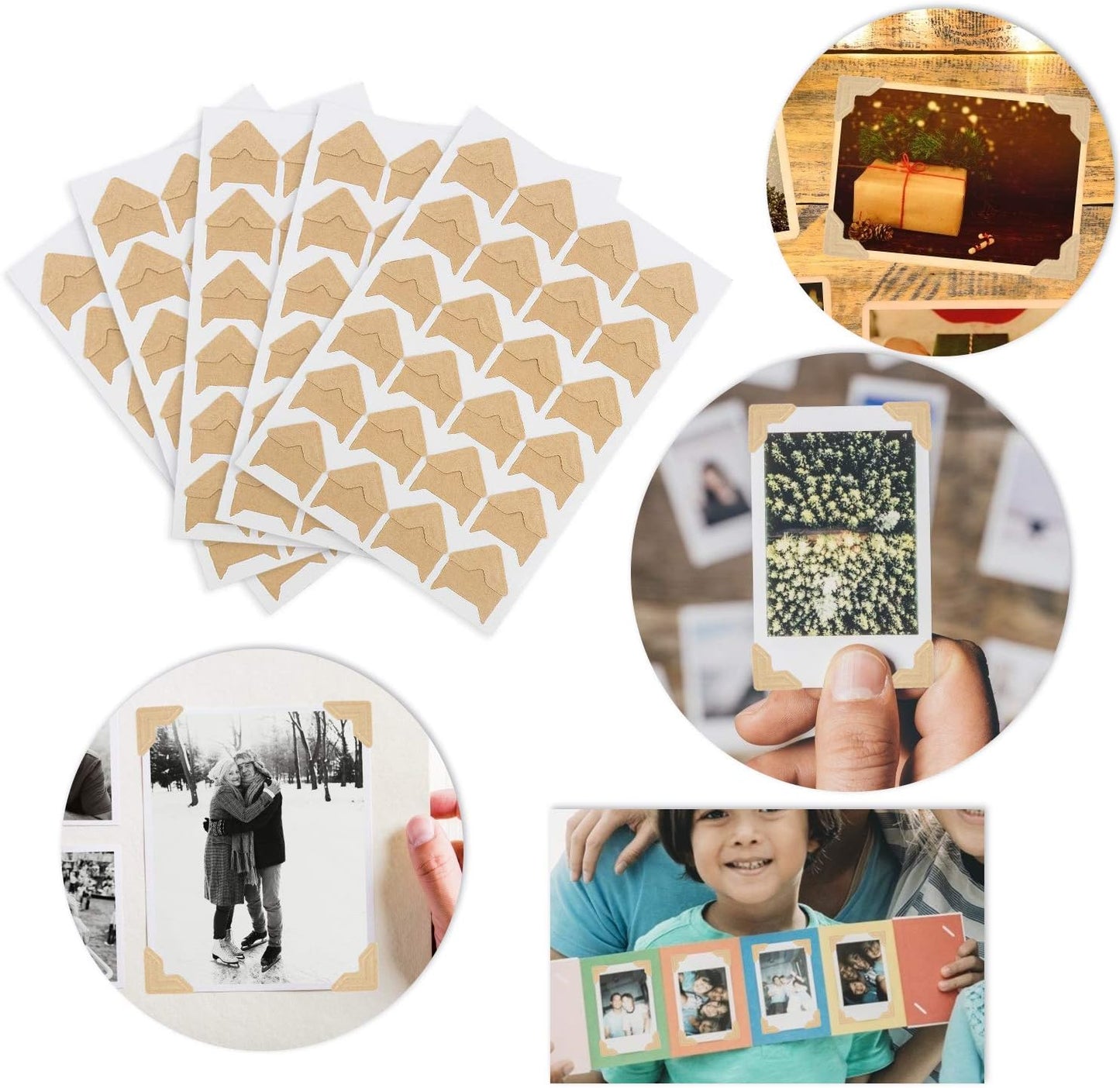 DERAYEE 12 Sheets Photo Corner Stickers, 6 Colors Self Adhesive Photo Mounting Corners for Scrapbooking Photo Album Diary DIY Craft