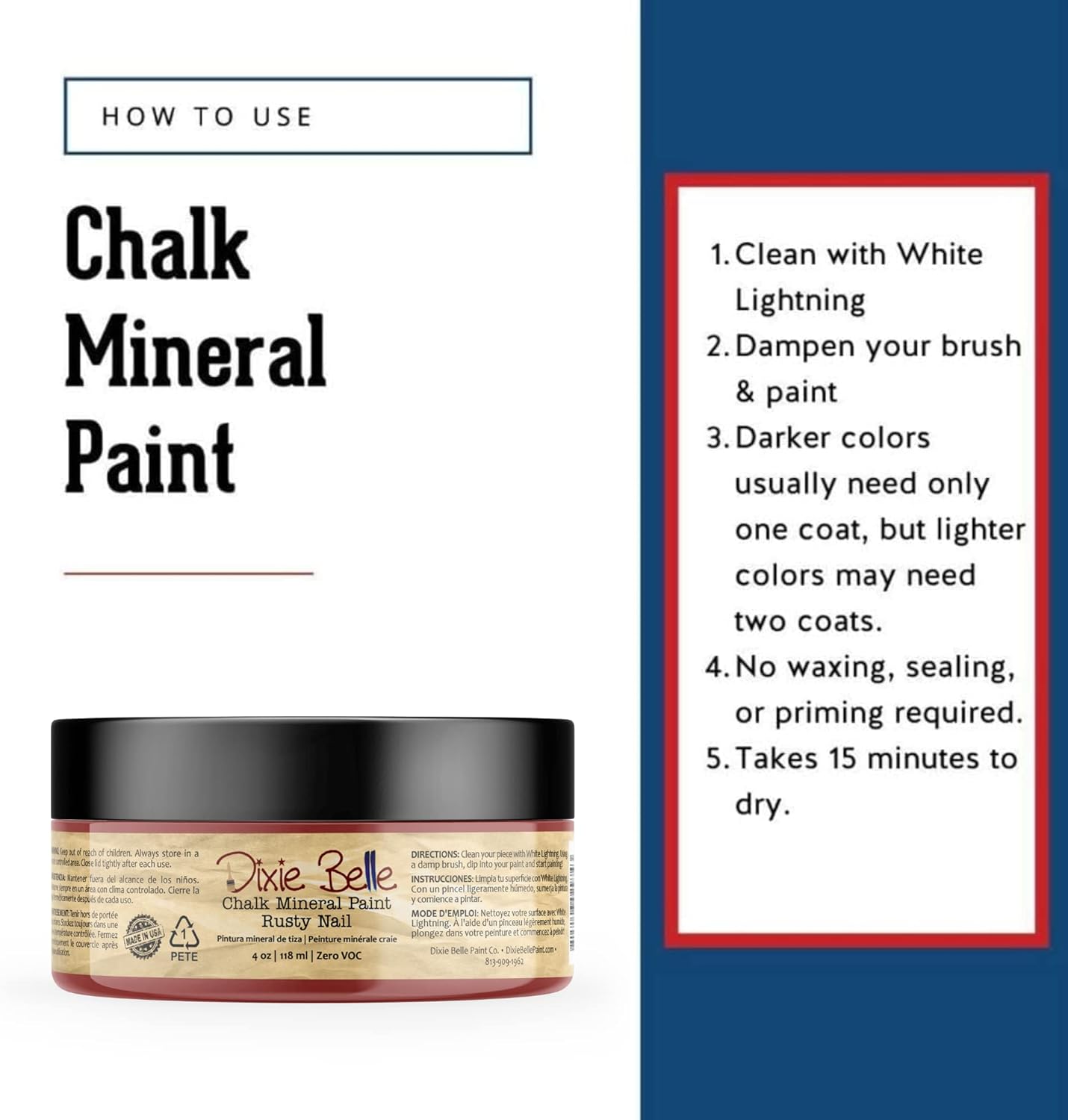 Dixie Belle Paint Company Chalk Finish Furniture Paint - Rusty Nail (4oz) - Matte Burnt Orange Chic Chalk Mineral DIY Furniture Paint