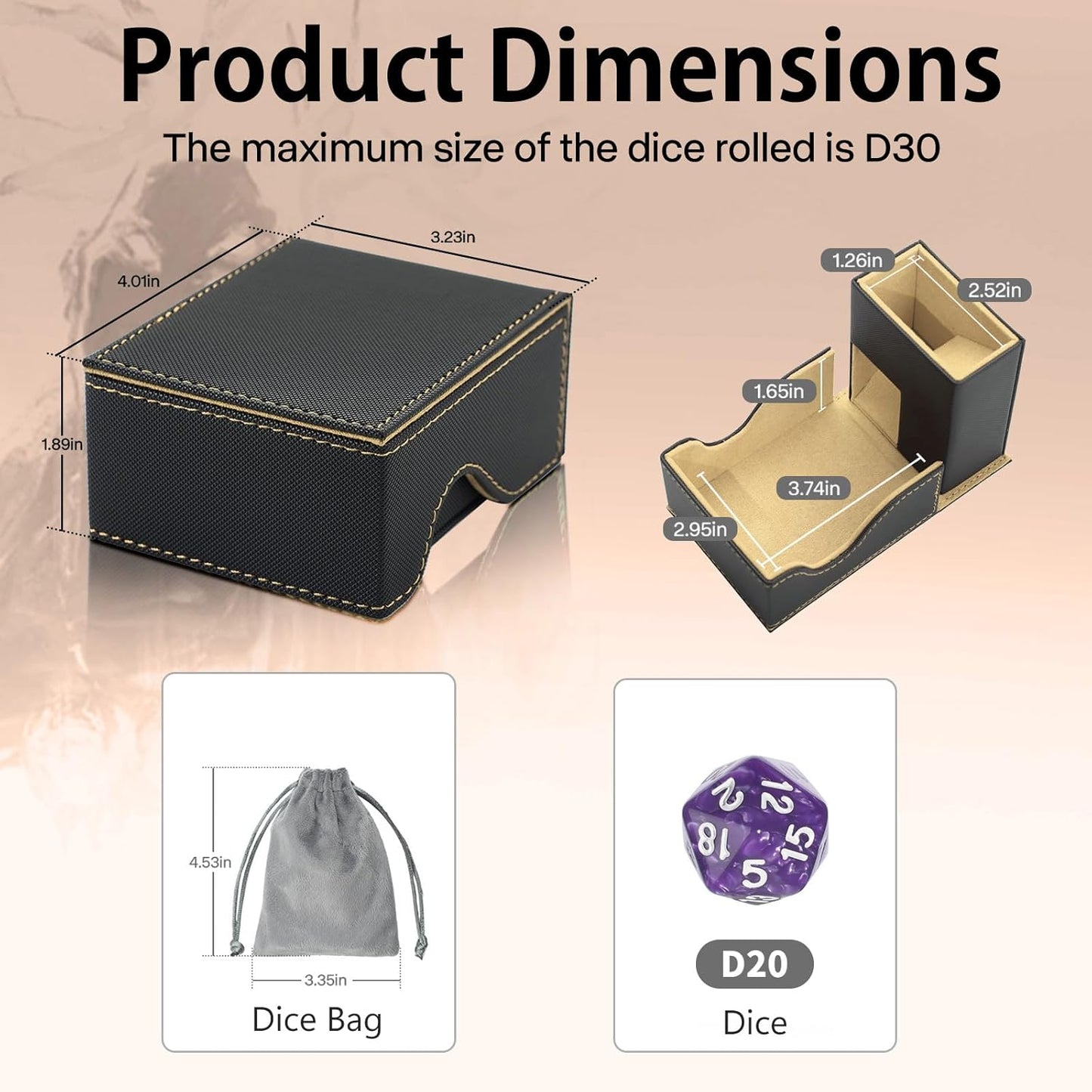 Dice Tower and Tray, Portable Commander Deck Box, Foldable Dice Storage Box for Dungeons and Dragons Rolling Tray Black/Brown