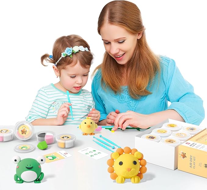 Air Dry Clay for Kids - Modeling Clay Kits, Ultra Light & Soft, Safe & Non-Toxic, 12 Boxes DIY Model Magic Clay 48 Colors with Sculpting Tools und Tutorials, Creative Art Crafts Toys Gifts Boys Girls