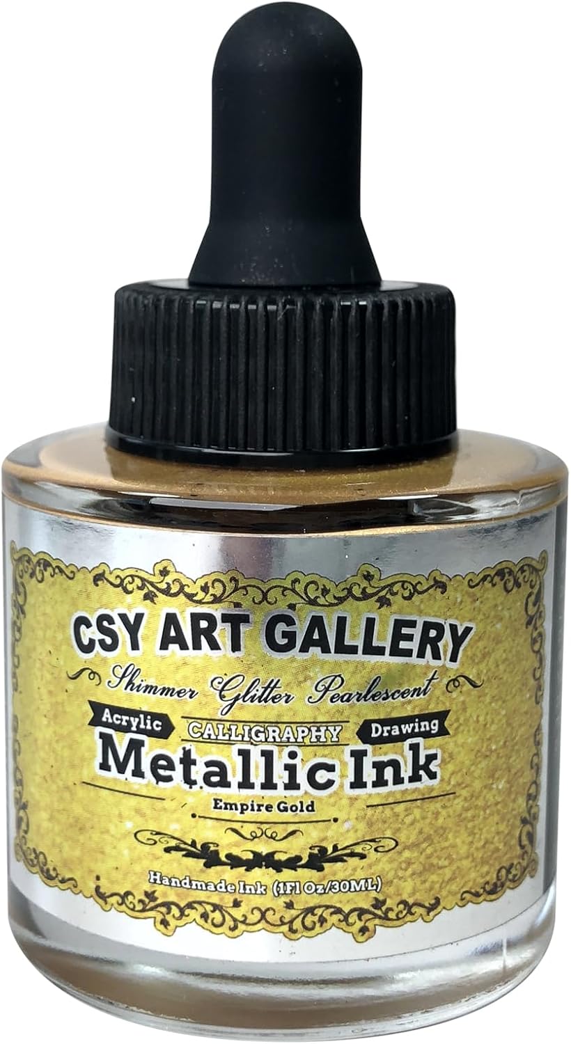 CSY Art Gallery 1oz Ultra Shiny Quick Dry Metallic Gilding Paint -Acrylic Inks-Calligraphy Ink for Crafts, Resin Art, DIY, Furniture, Wood (Empire Gold)