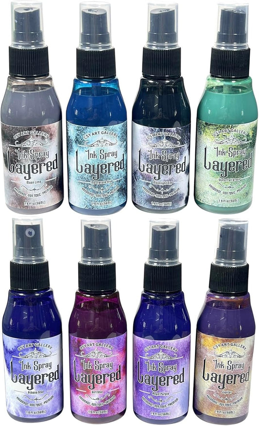 CSY Art Gallery Layered Ink Oxide Spray Set Junk Journal Art Craft Inks Villianous Potion, Scrapbooking, Card Making, Mixed Media Water Reactive Paper Dye and Pigment (8 Colors Set)