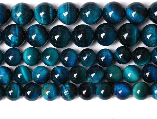96PCS 8mm Blue Tiger Eye Gemstone Loose Beads Natural Round Loose Stone Beads for Jewelry Making DIY Bracelet Necklace Earrings 2 Strand 32"