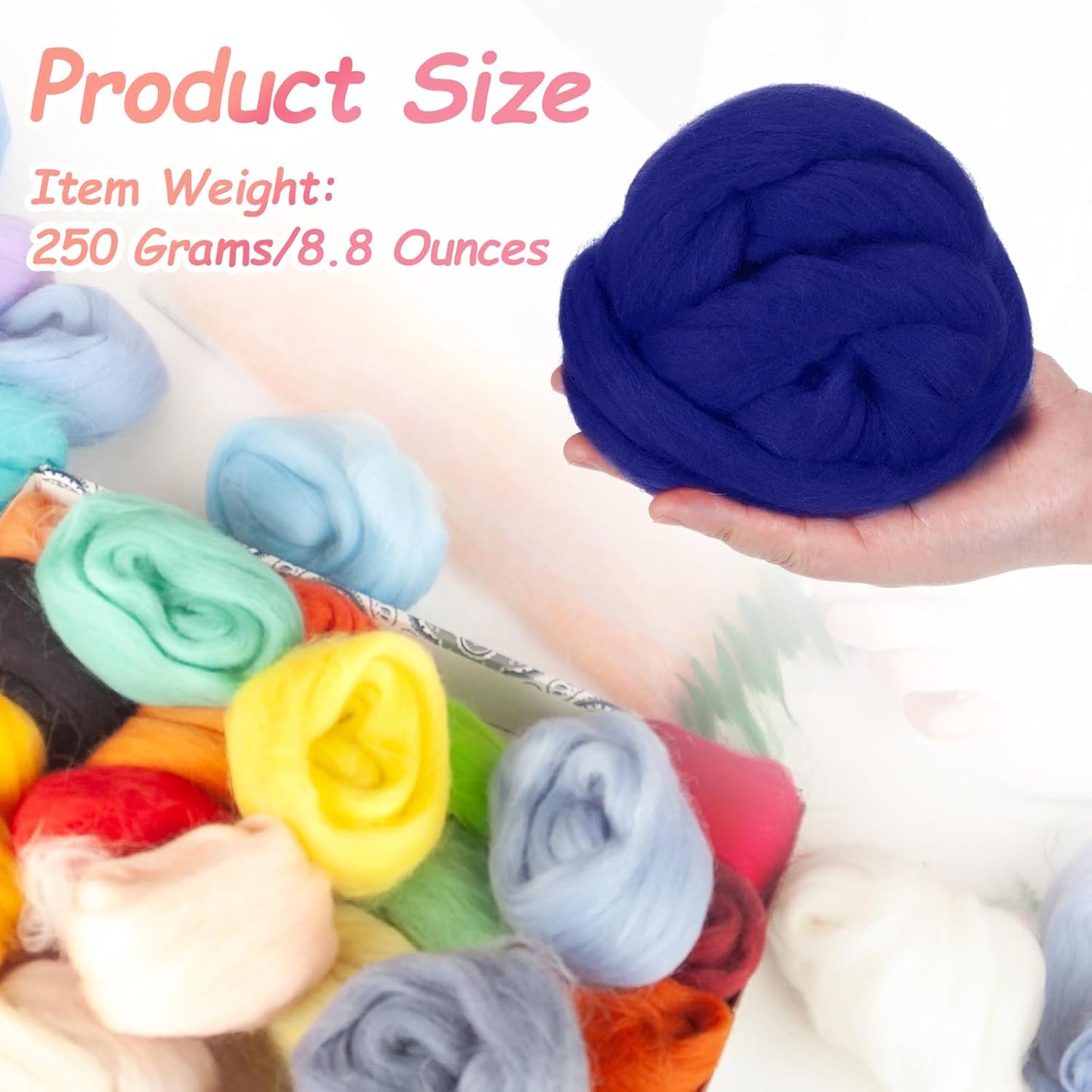 PATIKIL Wool Roving Yarn, 250G/8.8OZ Felting Wool Pure Roving Yarn, Sapphire