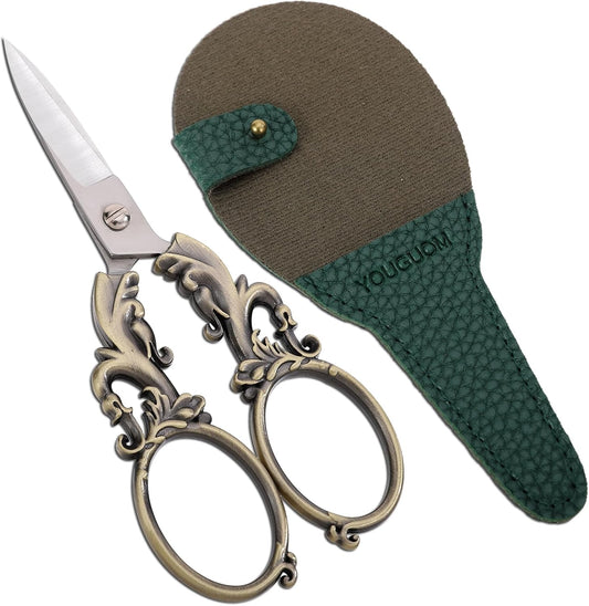 Sewing Craft Scissors, Multipurpose Sharp Scissors with Sheath for Art Home School Paper Thread Cutting Scissor, 5.3in Bronze Big Handles