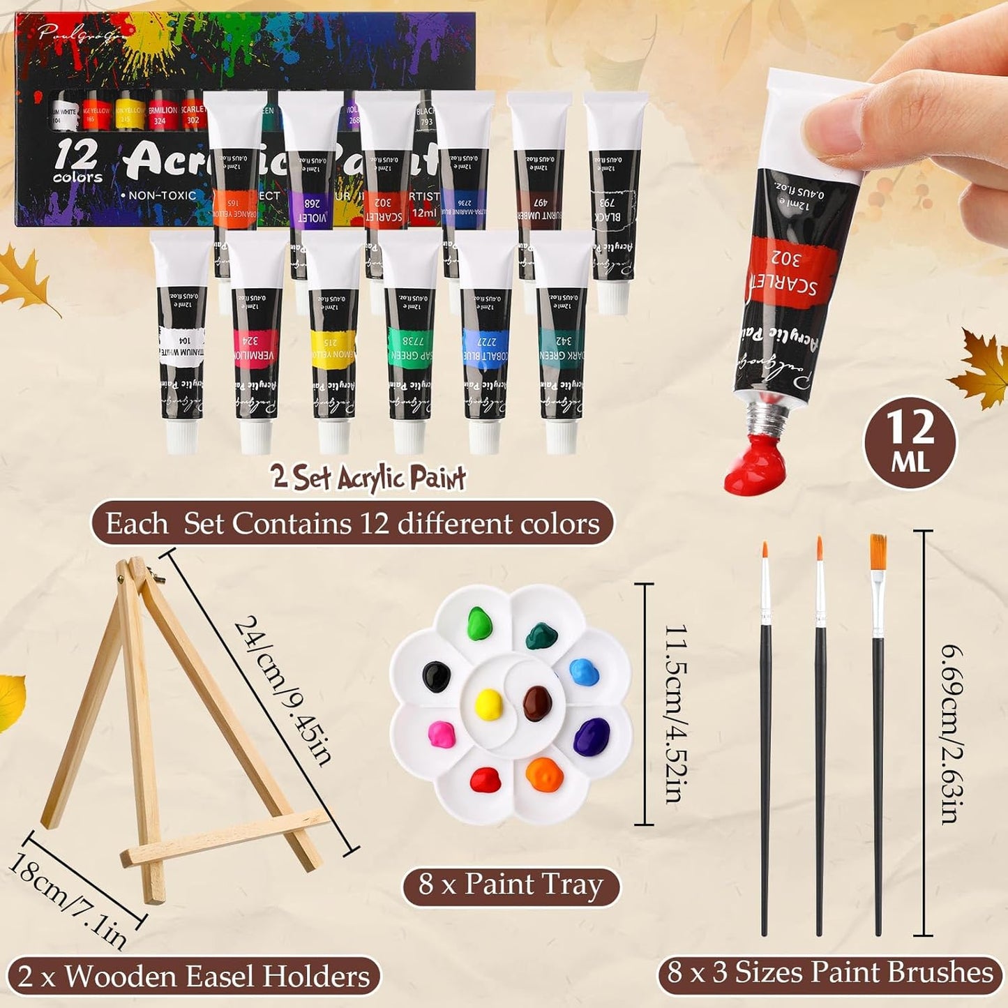 Cholemy 36 Pcs Paint and Sip Kit for Adults 8''x10'' Pre Drawn Canvas for Painting DIY Afro Acrylic Painting Kit Wood Easel Brushes Date Night Bulk for Christmas Party Gifts(Fall Scarecrow)