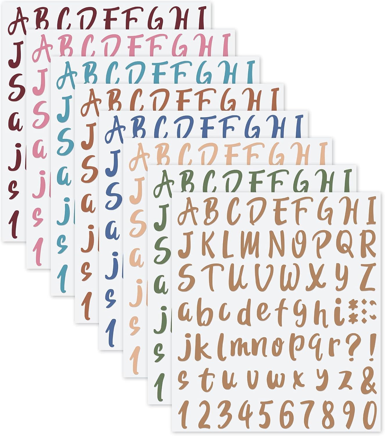 Outus 576 Pieces 8 Sheets Letters Stickers Self Adhesive Vinyl Letter Alphabet Number Stickers Mailbox Numbers Sticker, Decals for Classroom Decor, Sign, Door(Delicate Colors,1 Inch)