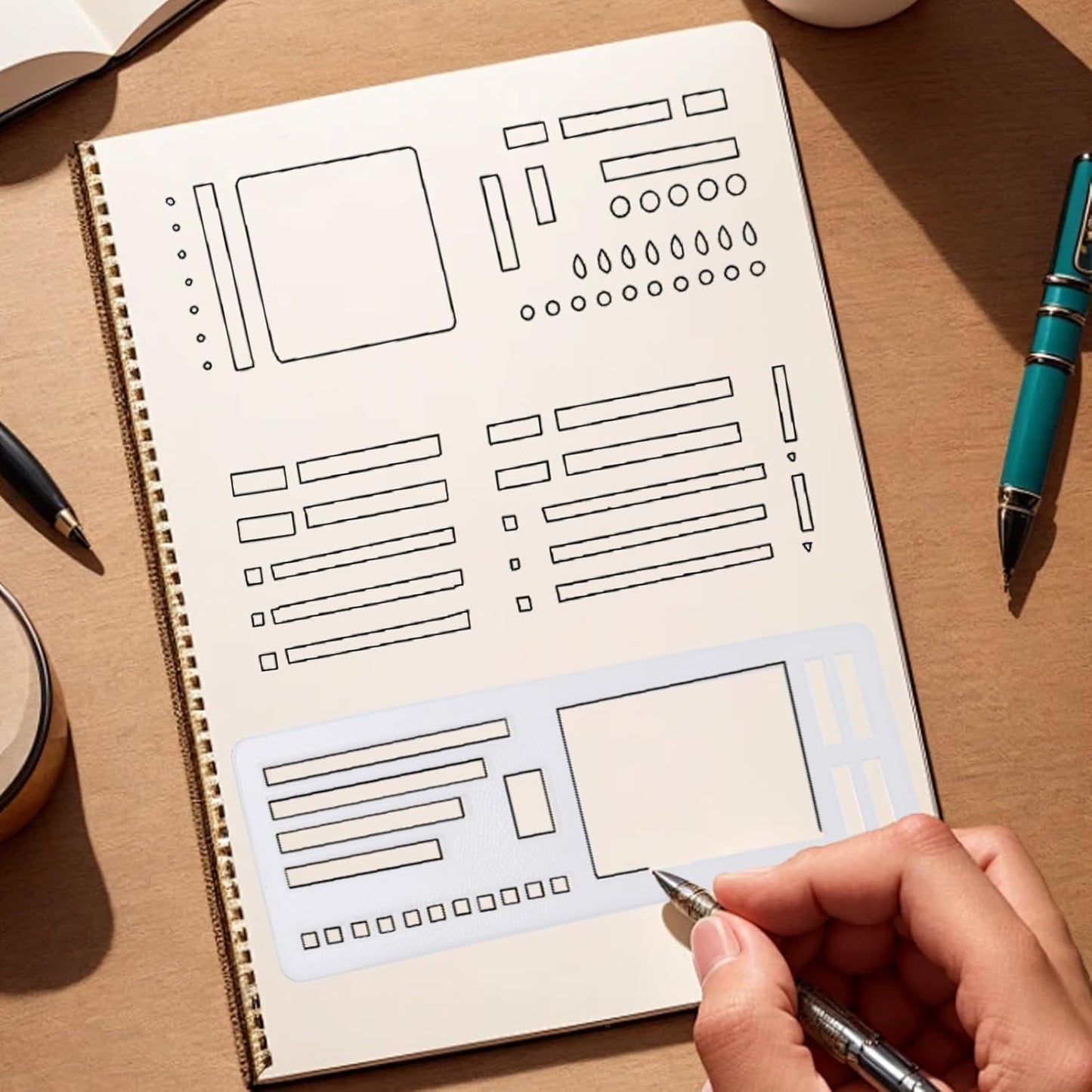 9 Pack Handmade Flexible Planner Stencils, Reusable Templates for Journals, Calendars & Daily Planning, Checklists, Lines & Boxes, Compatible with Rings, Discs, Coils