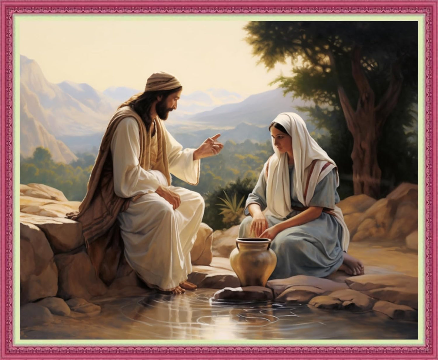 Disnesart Cross Stitch Stamped Full Embroidery Kits DIY 11CT Cotton Thread Printed DIY Needlepoint Kits Craft Needlework Set Cross-Stitch Stamped Sets- Jesus and Women 16x20 inch