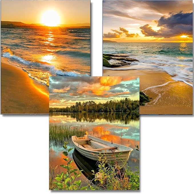 Diamond Painting Kits for Adults,3 Pack Sunset Ocean Diamond Art for Beginners, Diamond Round 5D Full Drill Paint with Diamonds Pictures Gem Art Painting Kits DIY Crafts Kits 12x16inch