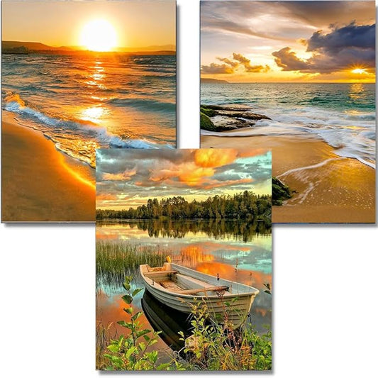 Diamond Painting Kits for Adults,3 Pack Sunset Ocean Diamond Art for Beginners, Diamond Round 5D Full Drill Paint with Diamonds Pictures Gem Art Painting Kits DIY Crafts Kits 12x16inch