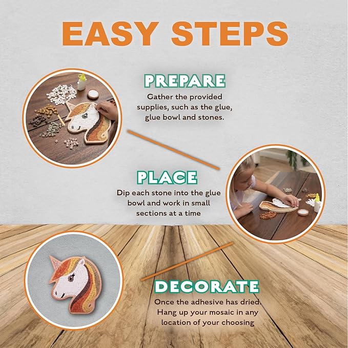 Continuum Games Mosaic Box Natural Stone Arts and Crafts Picture Puzzles DIY Craft Kit for Adults and Kids - Unicorn Face