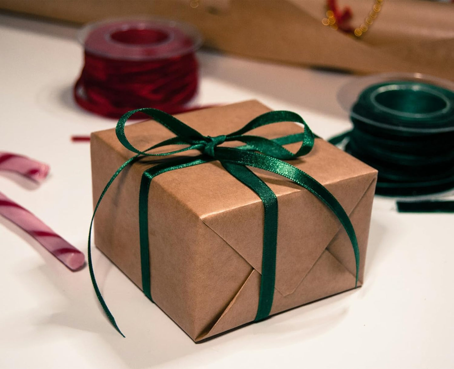 1/4" x 100 Yards Hunter Green Polyester Satin Ribbon Single Faced Bulk Fabric Ribbons for Gift Wrapping, Crafting and DIY Projects, Hair Accessories, Tiny Bows