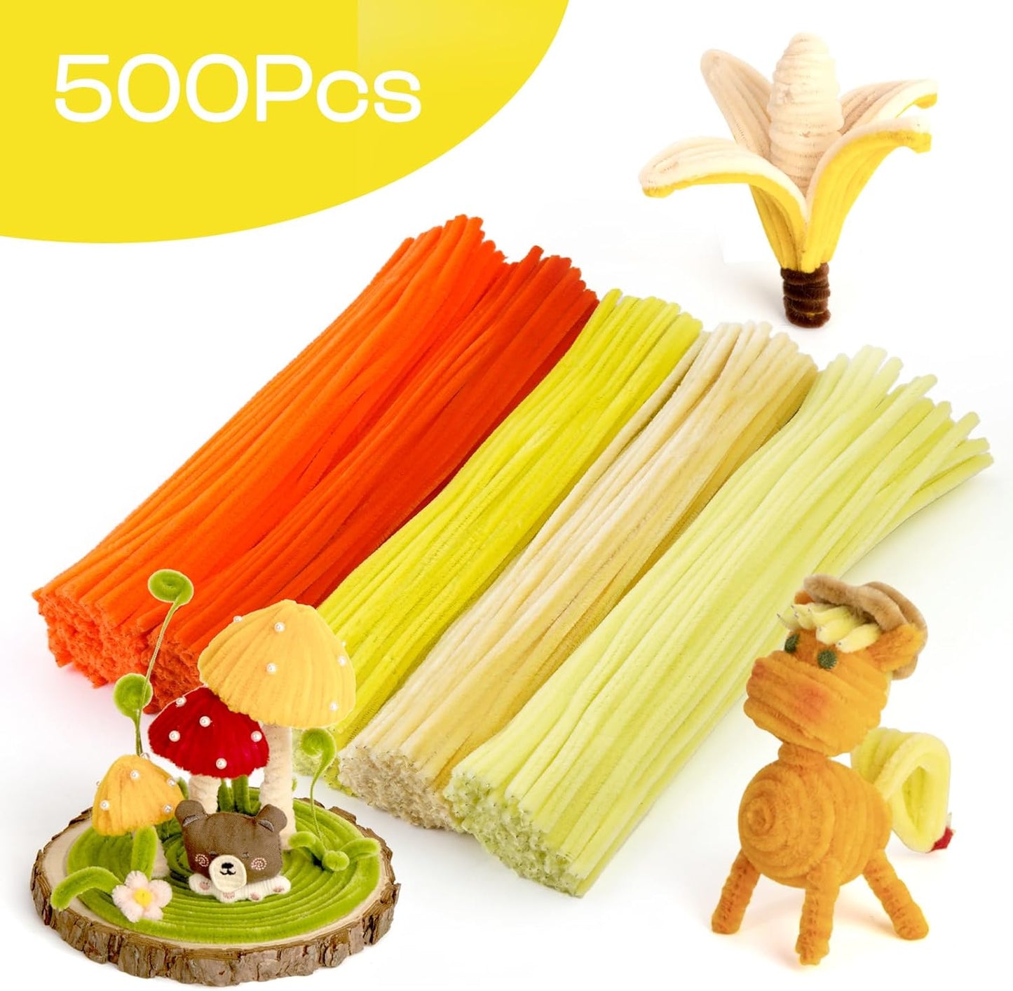 Caydo 500 Pieces Orange Pipe Cleaners, Chenille Stems, Pipe Cleaner Crafts for DIY Art and Craft Projects Creative Gift Party Decorations