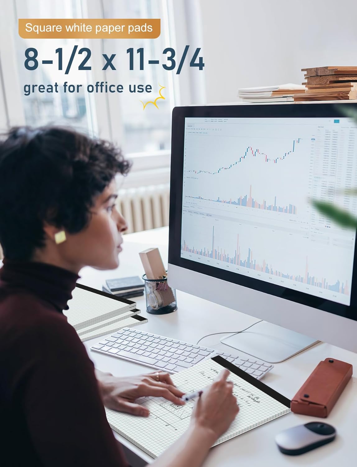 Grid Paper Pads 8.5 x 11, 3 Pack, 4x4 Blue Quad Graph Paper Pads 8.5 x 11, White Quadrille Pad, Easy Tears Off, Cardboard Backing, Grid Notebook 8-1/2" x 11", 70 GSM Graft Paper, 30 Sheets/Pad