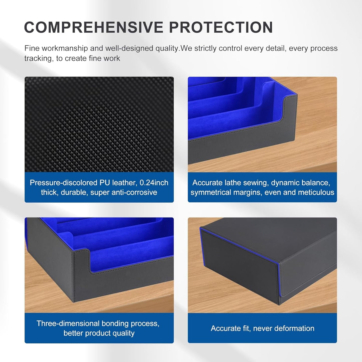 Card Storage Box for Trading Cards，2400+ Leather Magnetic Closure Commander Storage Box,Protectors Fit for YuGiOh, MTG and Sport Cards (Black, blue, 2400+)