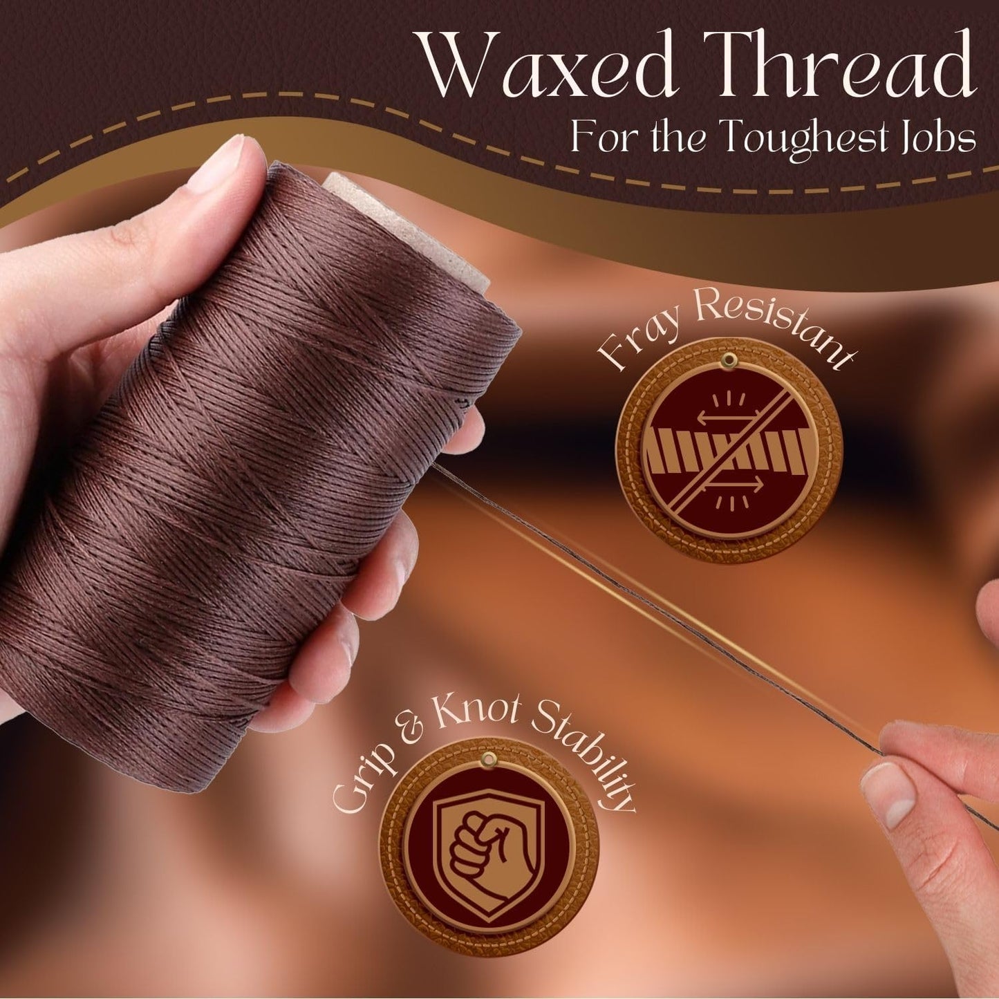 Flexzion Waxed Thread - 284 Yards (260 meters) 0.8mm 150D Polyester Wax Thread for Leather Sewing, Bookbinding, Stitching, Repairing, Beading, & DIY Projects (Beige)