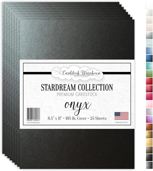 Cardstock Warehouse Stardream Onyx Black Cardstock Paper - 25 Sheets, 8.5 x 11" – 105 lb / 284 GSM Premium Metallic Black Card Stock for High-end Printing, Card Making, Die-cutting & DIY Projects